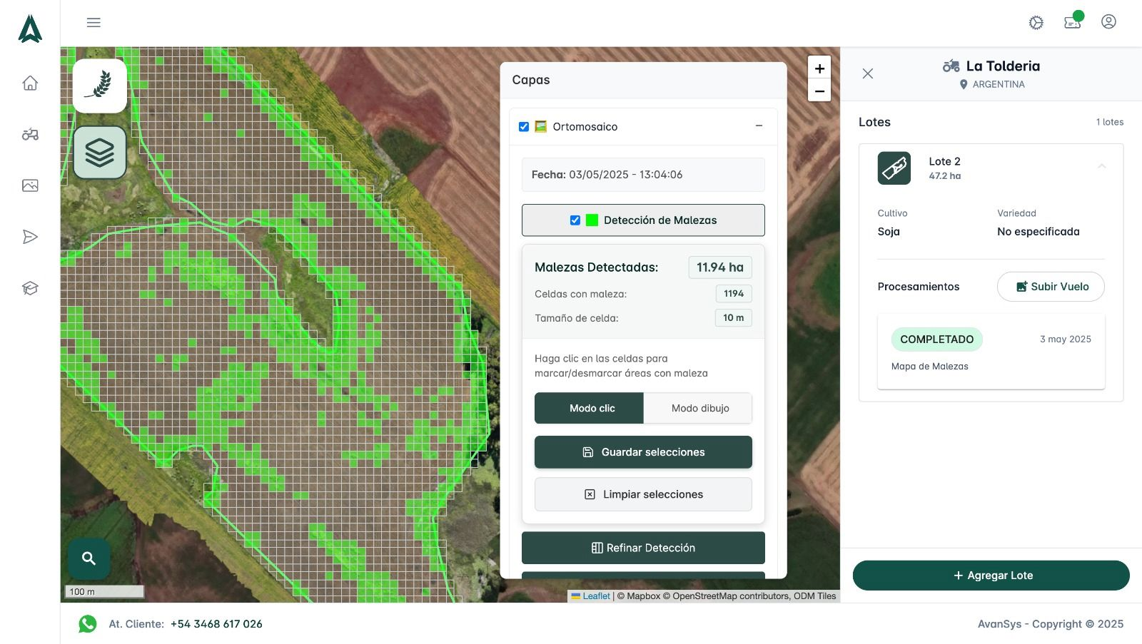 Mapa de detección de malezas - Tecnología AVANSYS